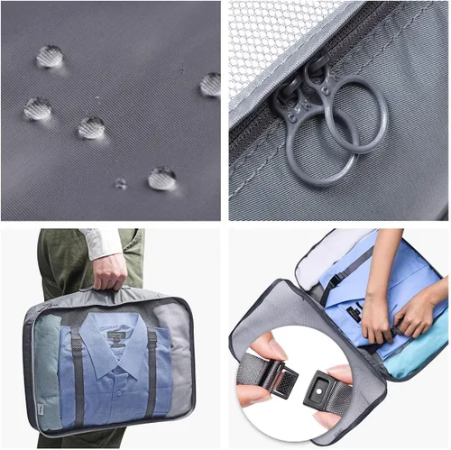 Vista 3 de Packing Cubes - Juego de 7 organizadores de equipaje de viaje con bolsa de aseo 7 piezas gris 6895