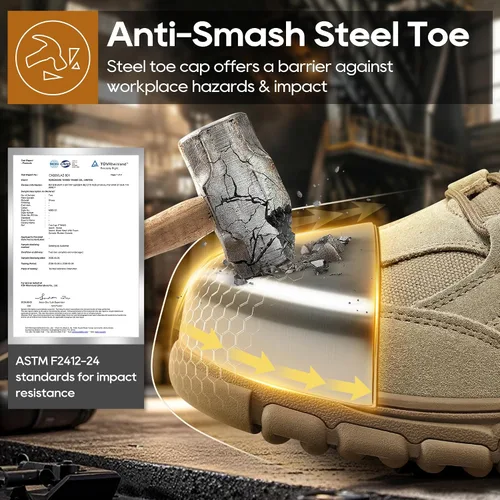 Vista 4 de Ablanczoom Botas de trabajo para hombre con puntera de acero – ASTM F2412-24 Calzado de construcción antideslizante cómodo, transpirable y duradero