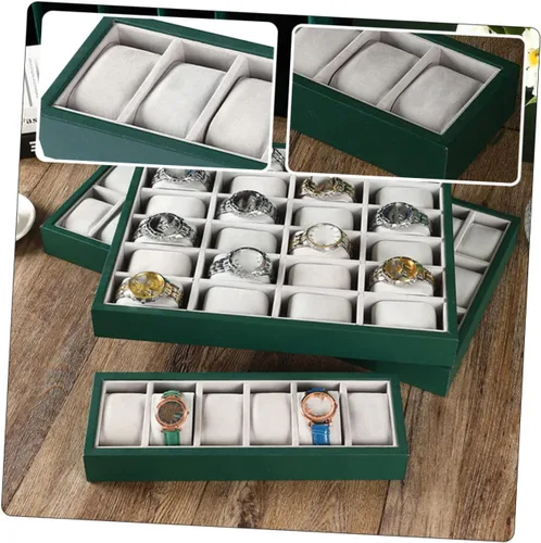 Vista 9 de NOLITOY 6-Grid Reloj de almacenamiento reloj inteligente para hombres joyas pulseras pendientes titulares reloj organizador bandeja hombre reloj