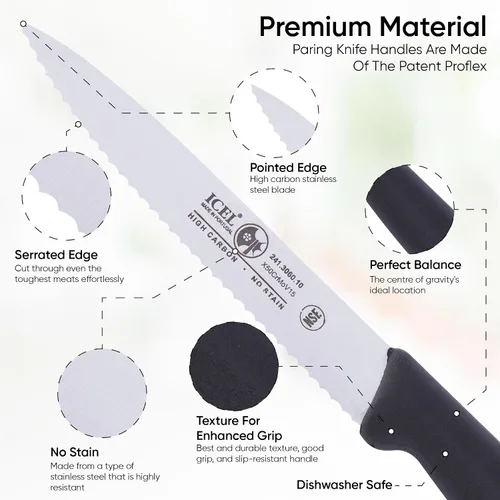 Vista 3 de ICEL Cutlery 241306010-Cuchillo de pelar dentado de 4 pulgadas, negro