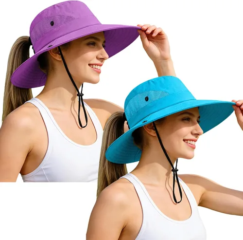 Vista 81 de Rosoz Sombreros de cola de caballo para mujer, protección UV, ala ancha 1 paquete-negro