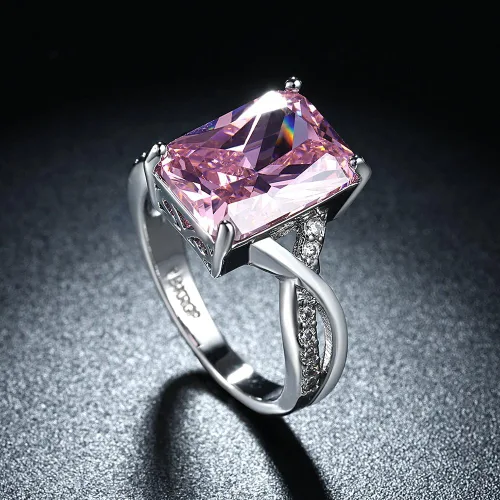 Vista 5 de Anillos de cristal de Swarovski para mujer tamaño 6-9 - Anillo de circón rosa chapado en oro blanco