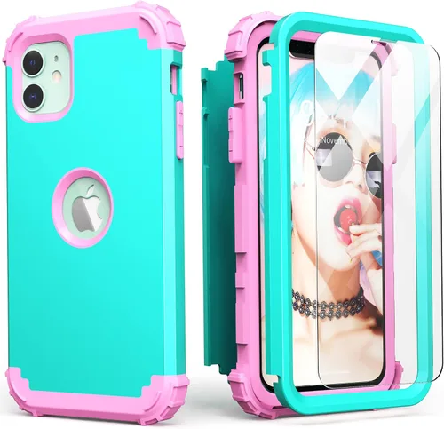 Vista 12 de IDweel Funda para iPhone 11 con Protector de Pantalla de Vidrio Templado, Híbrida 3 en 1 Resistente a Golpes Delgada de Protección Resistente