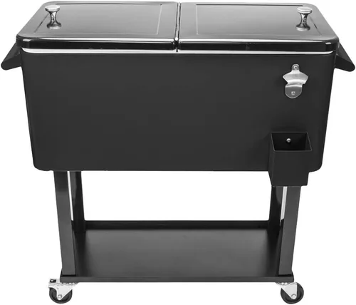Vista 4 de SSLine - Hielera portátil con ruedas para patio, con ruedas, para exteriores, bar de bebidas frías, carro con estante de almacenamiento