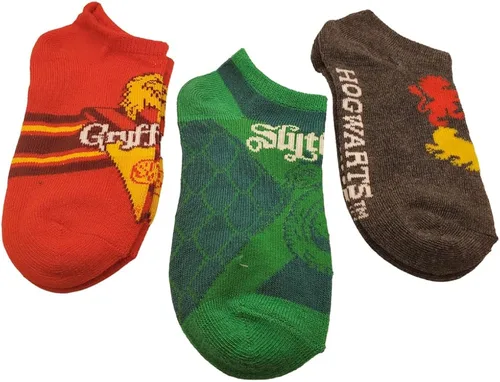 Vista 4 de Harry Potter Paquete de 5 calcetines invisibles para niños o niñas, 3 opciones de patrón, personajes y casas de Hogwarts, talla 6-8.5