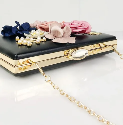 Vista 5 de Bolso de noche floral para mujer, bolso de embrague de novia con flores 3D, elegante banquete de boda, baile de graduación, bolso de noche