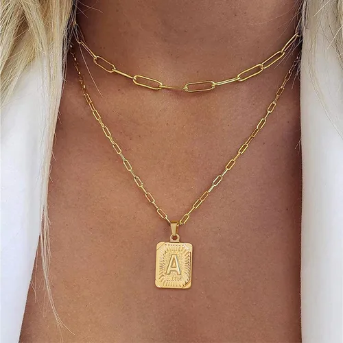 Vista 2 de Yoosteel Layered Initial Necklaces for Women Girls, 14K Gold Plated Dainty Layering Paperclip Chain Necklace Capital Letter Initial Pendant Choker