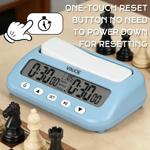 Vista 5 de VINJOE Reloj de Ajedrez Digital Temporizador de Ajedrez Digital Profesional para Juegos de Mesa, Reloj de Ajedrez Digital Portátil y Temporizador