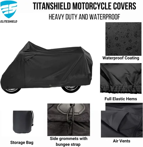 Vista 2 de Funda de motocicleta de lujo, impermeable, protección para todo tipo de clima, protección universal para motocicleta, poliéster a prueba