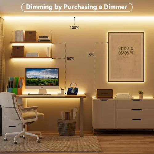 Vista 3 de MIWISE Tira de luz LED COB 20 pies/6.1m, CRI 90+ Luz blanca cálida 2700K Alta luminosidad súper brillante Flexible DC24V Tira de luz LED