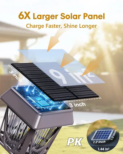 Vista 2 de Luces solares de jardín, paquete de 6 luces brillantes para camino con panel grande, 36 horas de duración, carga rápida tipo C, respiración