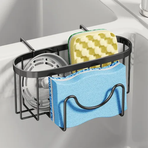 Vista 11 de SWTYMIKI Soporte de esponja para fregadero de cocina, organizador móvil para fregadero de cocina con gancho en forma de M, esponjas colgantes