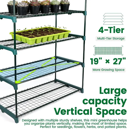 Vista 5 de Worth Garden Mini Invernadero de 4 Niveles - 63'' Alto x 27'' Largo x 19'' Ancho - Estantes de Jardinería Portátiles Resistentes con Cubierta de PVC