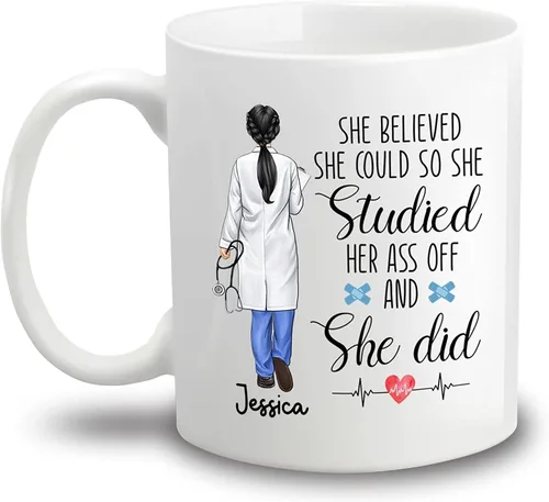 Vista 10 de Taza de café con nombre personalizado para médicos, taza de café personalizada para médicos, regalo para hombres, hombres, doctores, estetoscopio