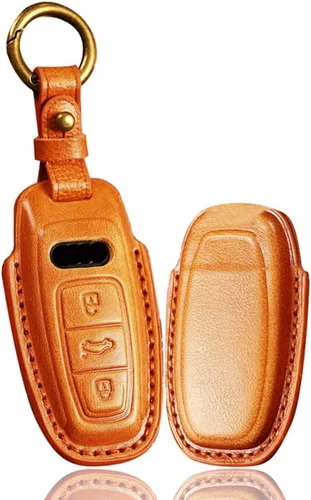 Vista 9 de ontto Funda de cuero para llave de entrada sin llave con protección completa, compatible con Audi A4 Q7 Q5 TT A3 A6 negro (tipo A)