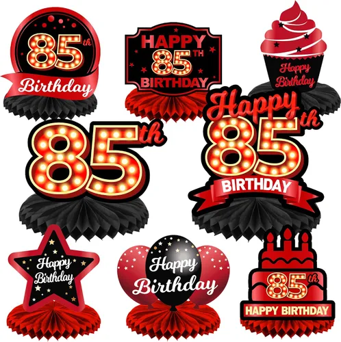 Vista 91 de Feliz 45 cumpleaños rojo y negro centros de mesa de panal de abeja decoraciones de globos decoración de mesa centros de mesa para niñas mujeres
