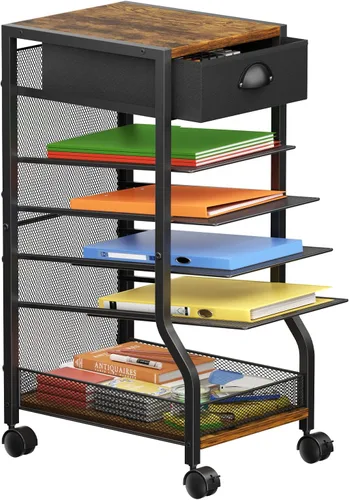 Vista 9 de keomaisyto Organizador de archivos de pie de 6 niveles para organización de oficina, soporte para archivos debajo del escritorio con bandejas