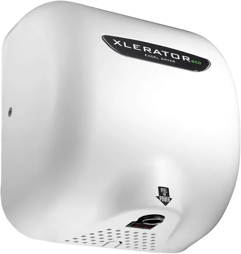 Vista 2 de XLERATOR eco XL-BW-ECO 1.1N Secador de manos comercial de alta velocidad, secador Excel, cubierta termoestable blanca, sensor automático, montaje