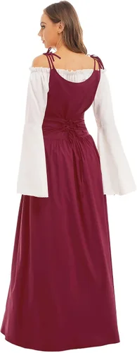 Vista 4 de Moily Conjunto de 2 piezas para mujer, disfraz medieval renacentista para cosplay, vestido punk retro tradicional irlandés