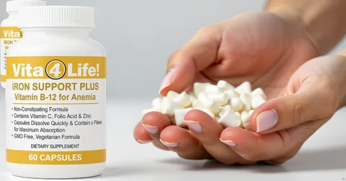 Vista 9 de Vita4Life!® Suplemento de hierro para apoyo diario Formulado para absorción Suave con el estómago Sin rellenos con vitamina C y B12