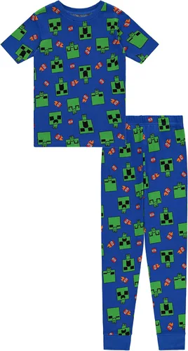 Vista 3 de Minecraft Mojang - Conjunto de pijama de manga corta para niños, 4 piezas, pijama de enredadera