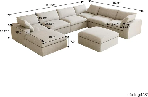 Vista 2 de Sofá seccional modular Cloud, sofá de gran tamaño de 8 plazas, sofás convertibles en forma de U de 160.6" con otomano de almacenamiento para sala