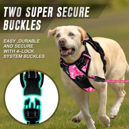 Vista 36 de BARKBAY - Arnés para perro sin tirones con clip frontal, material resistente y reflectante, asa de fácil control para pasear perros grandes