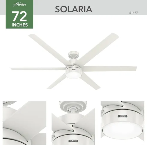 Vista 9 de Hunter Solaria 51477 - Ventilador de techo para exteriores o interiores de 72 pulgadas con luz LED, ventilador de techo blanco con control de pared