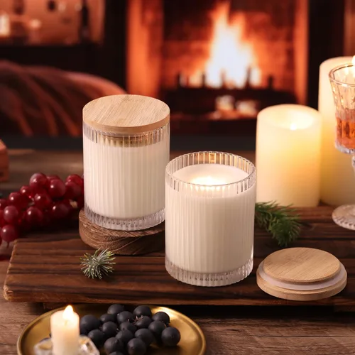 Vista 5 de Tarros de vela de vidrio transparente de 14 onzas para hacer velas, paquete de 6 frascos de vela vacíos a granel con tapas y accesorios de bambú