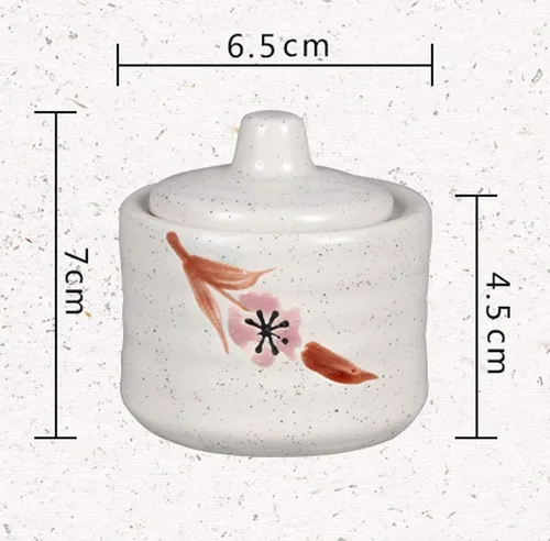 Vista 2 de Cerámica Mini Azucarero Condimento Pot Sal Pimienta Tarro de Almacenamiento con Tapa Cuchara, 2.4 fl oz