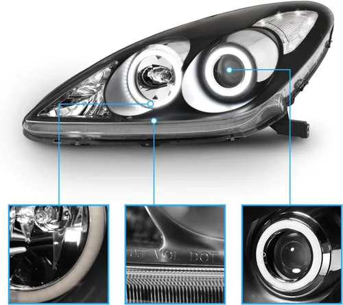 Vista 5 de AmeriLite - Faros delanteros de proyector de repuesto ultra brillantes con halo LED negro para Lexus ES 300/330, lado del pasajero y del conductor