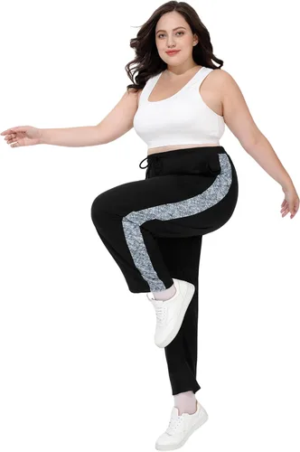 Vista 2 de FOREYOND Pantalones deportivos de talla grande para mujer, pantalones de yoga de pierna ancha, pantalones de entrenamiento de punto con cordón