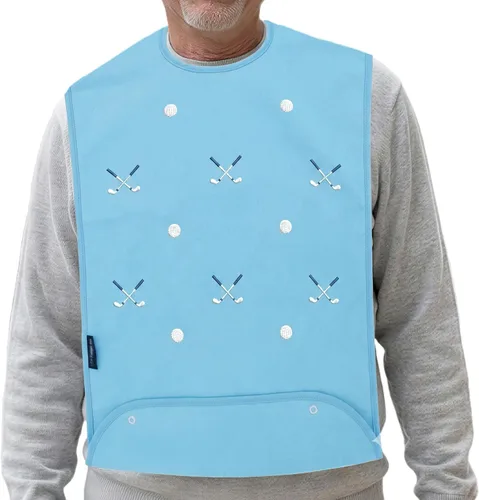 Vista 8 de Baberos para adultos lavables para hombre, protectores de ropa para comer, babero de tela de rizo para adultos mayores, diseño bordado, impermeable