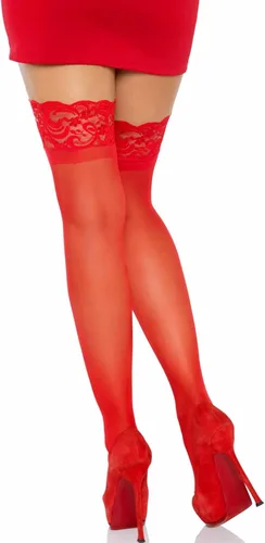 Vista 2 de Leg Avenue Muslo de elastano transparente para mujer con encaje de silicona Stay-Up