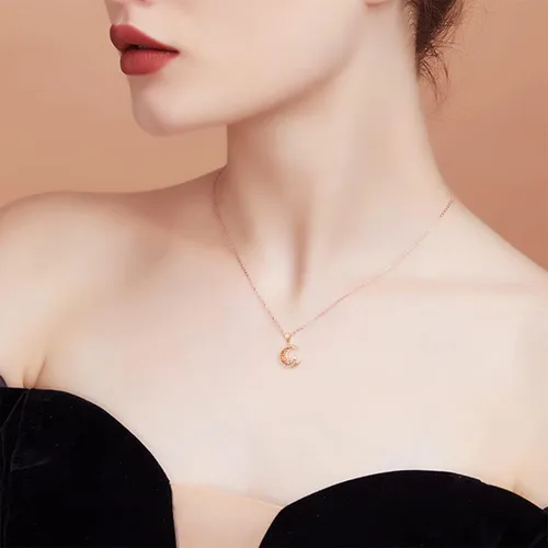 Vista 3 de Juego de collar de luna de oro rosa de 18 quilates y aretes de estrella para mujer regalos de amor para ella