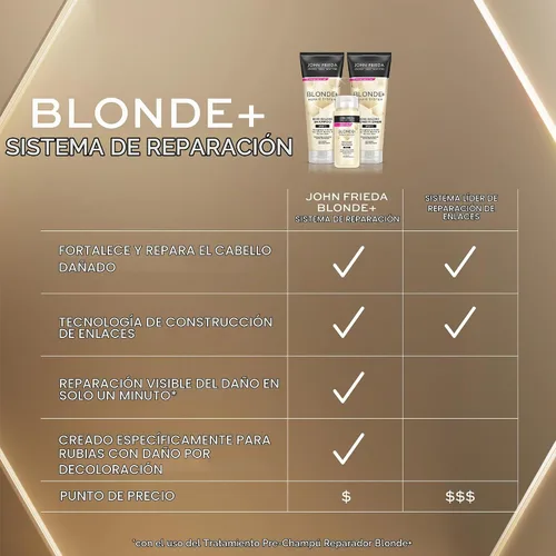 Vista 5 de John Frieda Blonde+ Sistema de reparación de cabello, acondicionador con complejo de construcción Bond, restaura la humedad y protege el cabello