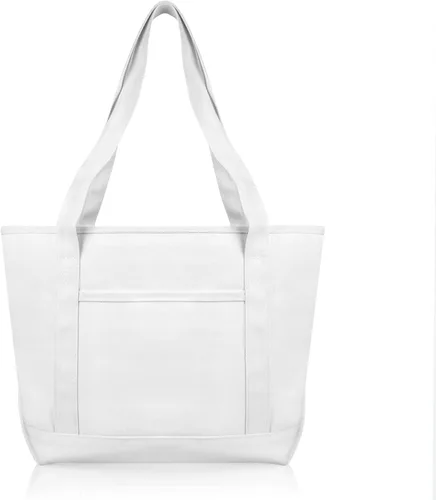 Vista 3 de DALIX Bolso de mano diario de algodón premium, Blanco, Talla única