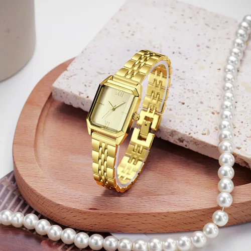 Vista 4 de IBSO Reloj de pulsera cuadrado de lujo para mujer, reloj de pulsera simple de moda para mujer, movimiento de cuarzo japonés, resistente al agua