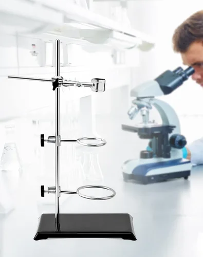 Vista 2 de QWORK Juego de Soportes de Laboratorio, Paquete de 4 Soportes de Laboratorio de Acero con Base de Hierro Fundido, Varilla de 16" L con Abrazadera