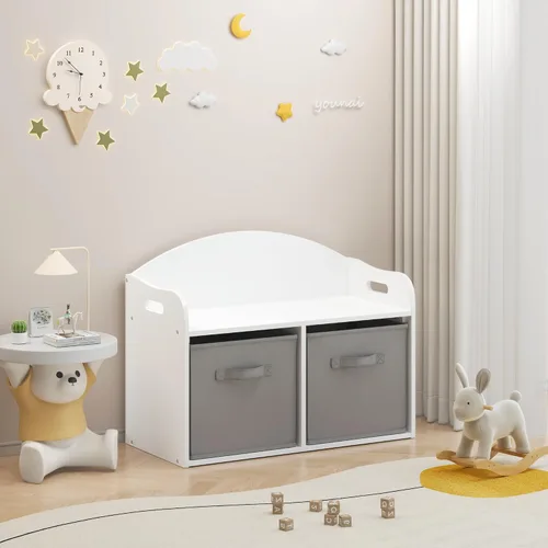 Vista 8 de Timy Organizador de almacenamiento de juguetes de madera para niños, con cajones de tela plegables, gabinete de almacenamiento de juguetes