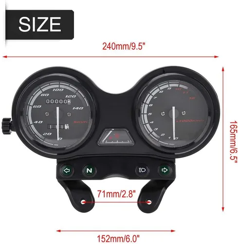 Vista 2 de Acouto Velocímetro de motocicleta Negro, DC 12V motocicleta motocicleta 12000RPM LCD odómetro velocímetro apto para YBR 125
