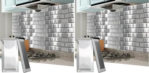Vista 10 de Art3d 100 piezas de azulejos adhesivos para salpicadero, azulejos de metal texturizado 3D para pegar en la pared de metro para salpicaderos