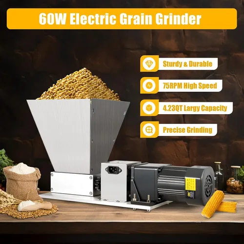Vista 5 de Molinillo eléctrico de grano con rodillos ajustables, molinillo de cebada, trituradora de malta, molino de grano eléctrico de 110 V, 60 W