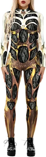 Vista 10 de Womens Hi-neck Skeleton Print Bodycon Jumpsuits Fullbody Unitard 2020#Pattern4