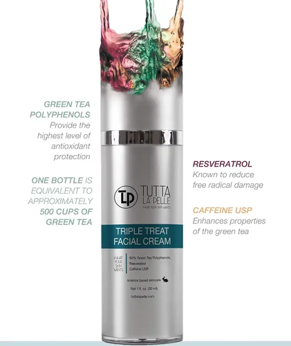 Vista 3 de Crema facial antienvejecimiento, triple antioxidante, suero de tratamiento para cara, resveratrol + té verde + cafeína, reduce visiblemente