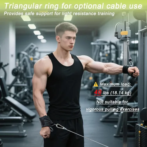 Vista 2 de Muñequeras con anillo triangular para levantamiento de pesas, accesorio de cable de gimnasio, correas de soporte de muñeca para entrenamiento