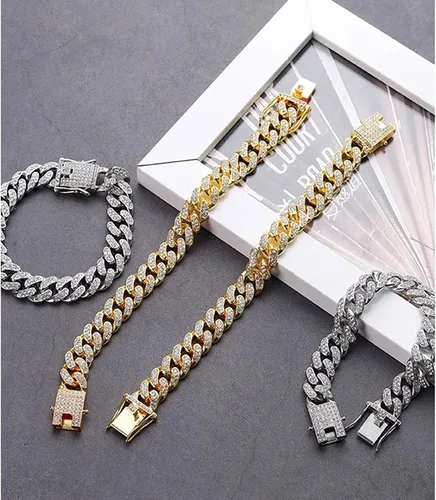 Vista 6 de Honsny Cadena de eslabones cubanos para hombres y mujeres de 0.512in, pulsera de eslabones cubanos helados para hombres, niños y niñas, collar
