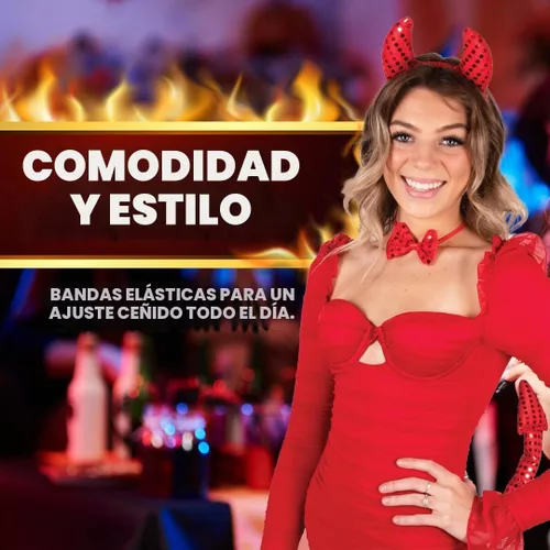 Vista 2 de Kangaroo Cuernos de diablo rojo, arco y cola para disfraz de demonio