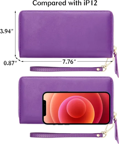 Vista 4 de GEEAD Billeteras para mujer, de piel sintética, de gran capacidad, para tarjetas de crédito, cartera de mano, Violeta oscuro, De moda