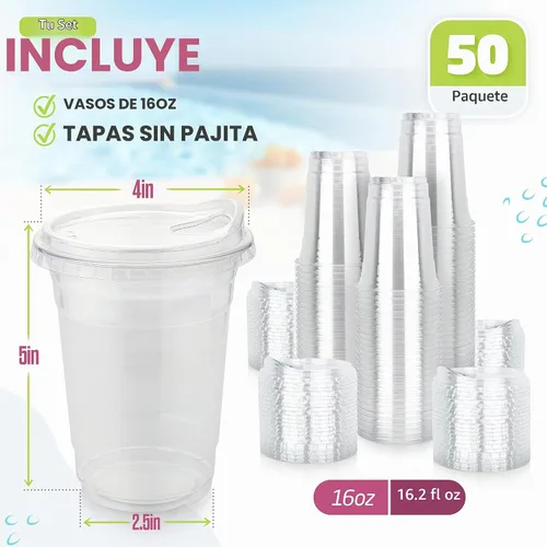 Vista 2 de FROZIP - Tazas de café de plástico con tapas para sorbos, paquete de 50, 16 onzas